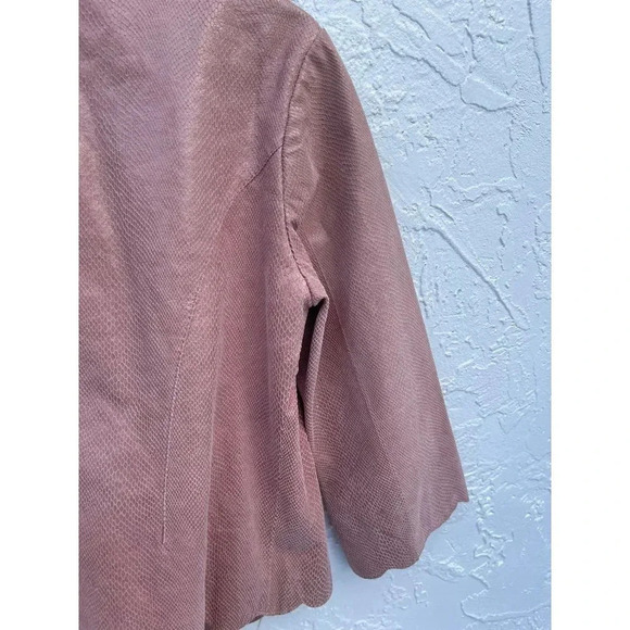 Newport News Womens Open Front Scallop Leather Blazer Jacket Soft Pink Sz 8 - Picture 4 of 14